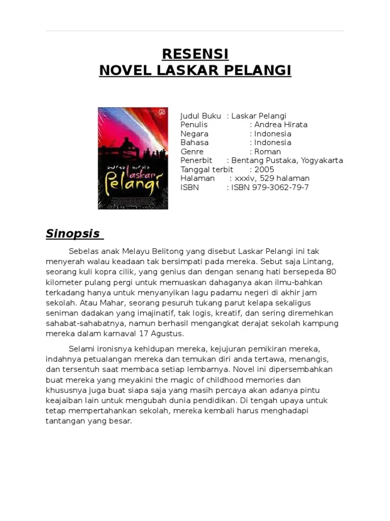 Ringkasan Novel Laskar Pelangi Lengkap - herbalfasr