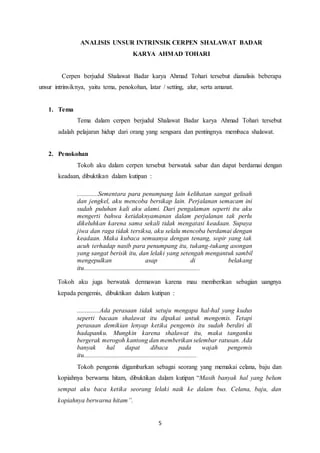 UNSUR INTRINSIK CERPEN SHALAWAT BADAR KARYA AHMAD TOHARI | DOCX