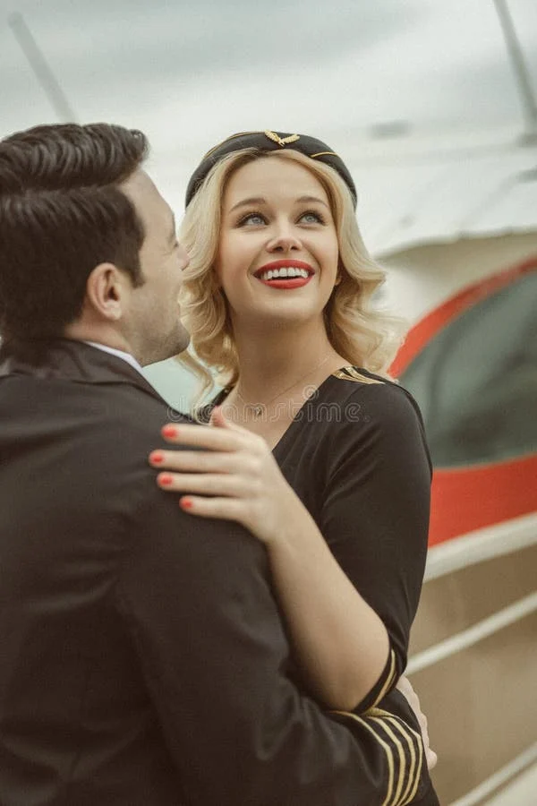 Up of the 50s a Couple of Pilot and a Flight Attendant Stock Image